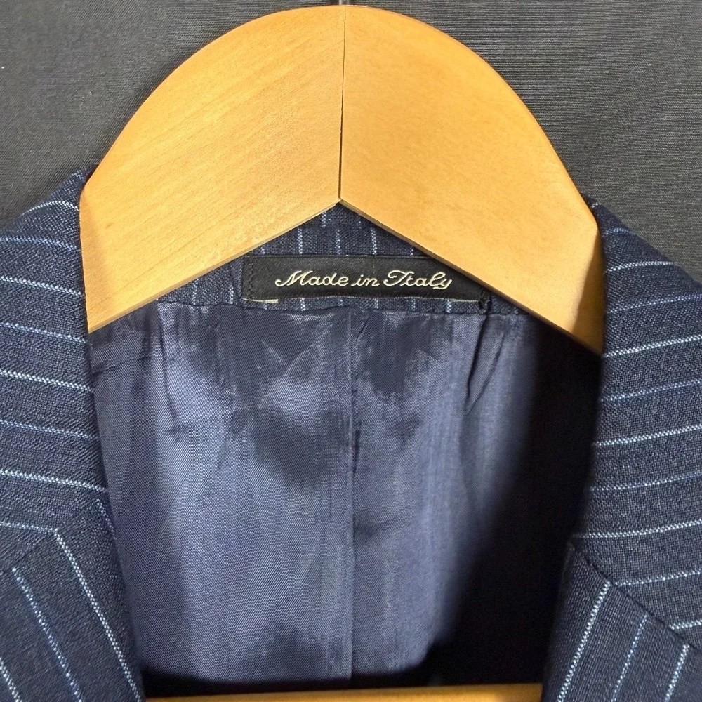 Faconnable Navy Pinstripe Wool Linen Blazer Sz 51 IT/41R Italy Summer - Picture 3 of 15